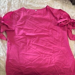 Chic Pink Blouse with Bow Sleeves
